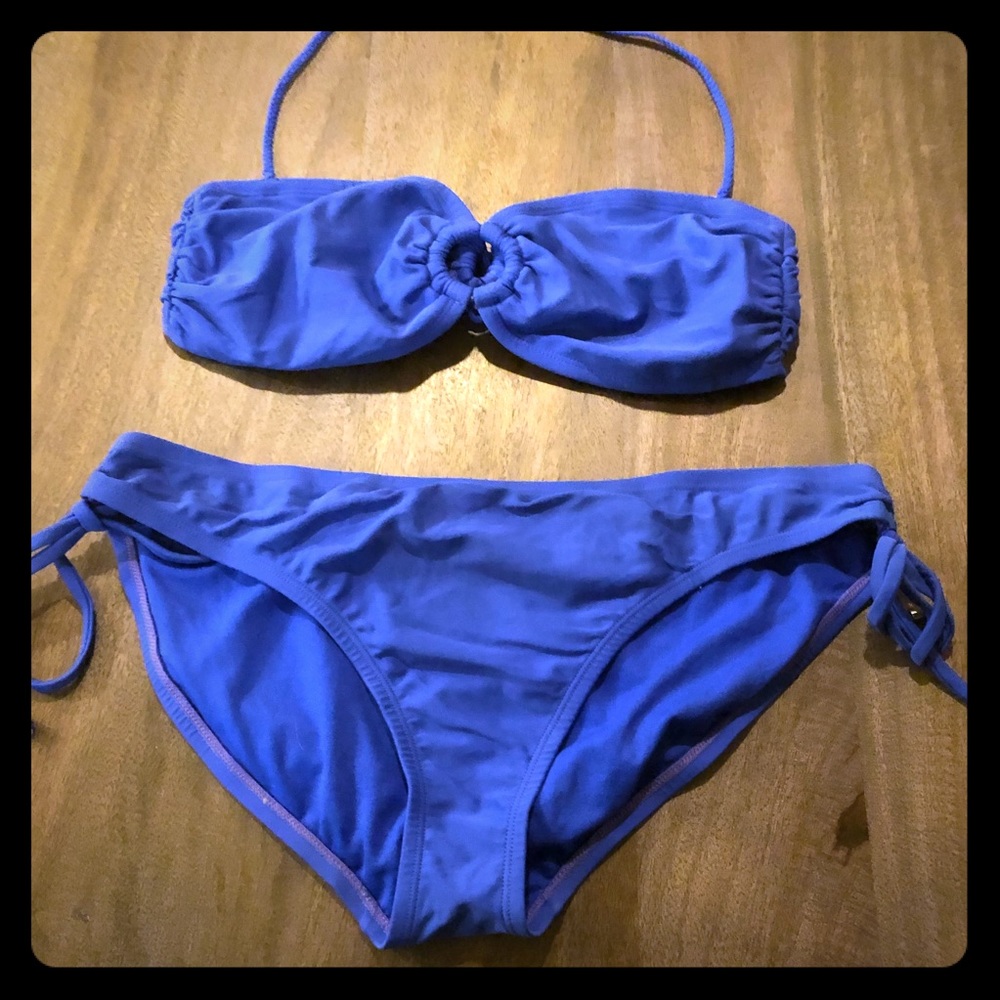 Blue bikini with side ties